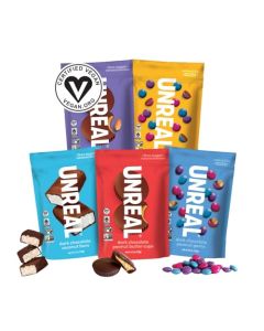 UNREAL Vegan Variety Pack 5 Bag Sampler Less Sugar Fair Trade NonGMO Ingredients with no Corn Syrup or Sugar Alcohols No Soy