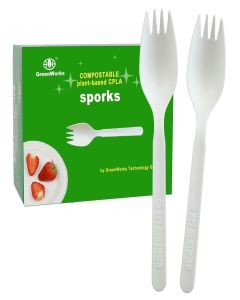 GreenWorks Compostable CPLA Sporks,100 Count 5.5" Disposable Cutlery Spork (Spoon Fork)
