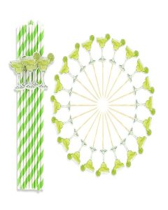 Nextpal 40 Pcs Margarita Straws, Green Striped Straws Margarita Party Favors with Fruit Toothpicks for Margs and Matrimony Bachelorette Decorations, Suitable for Bars family Gatherings