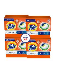 Tide Original All in One Laundry Detergent Pods Pack of 4 (60 Count, 1.146kg) – Powerful Stain Removal Capsules, Whitens & Brightens Clothes – Fresh Scent Washing Pods