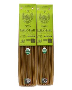 Morelli Italian Pasta Organic Garlic and Basil Linguine - Gourmet Pasta Handmade in Small Batches - Durum Wheat Semolina, Al Dente, Italian Pasta from Italy 8.8oz / 250g - Pack of 2