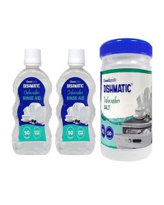 Dishmatic Dishwasher Salt and Rinse Aid [250 ml x 2 bottles + 1kg) / Automatic Dish Wash Liquid & Salt Powder Regular Combo Pack for Sparkling Clean Dishes