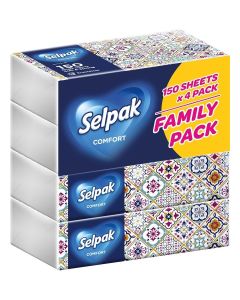 Selpak Comfort Facial Tissue 150 sheets 2 ply, Pack of 4