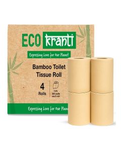 Eco Kranti - Bamboo Toilet Tissue Roll / 300 Pulls x 4 Packs / 100% Natural / Soft & Highly Absorbent / Biodegradable, Compostable & Eco-Friendly / Travel Friendly / Chemical-Free & Hypoallergenic