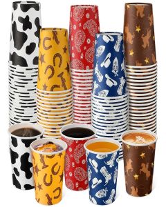 Yaomiao 200 Pcs Western Cowboy Party Disposable Paper Cups Bulk 9 oz Disposable Coffee Paper Cups for Western Cowboy Party Supplies(Cowboy)