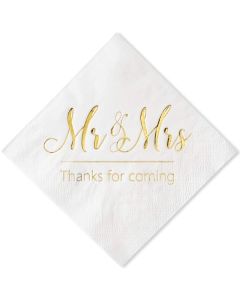 Crisky Napkins Mr and Mrs Gold Cocktail Beverage Dessert for Wedding Shower Engagement Party Decorations Cake Table Decor Supplies 100 Pcs 3Ply