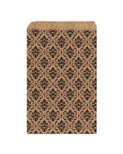 MOOCA 200 Pcs Damask Paper Gift Bags Small Business Jewelry Candy Popcorn Cookie Treat Bags 4 W x 6 H in Brown with Black Damask