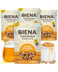 BIENA Chickpea Snacks Crunchy Roasted Chickpeas High Fiber Protein Snacks for Adults and Kids 4Pack 5 Ounce Bags Honey Roasted