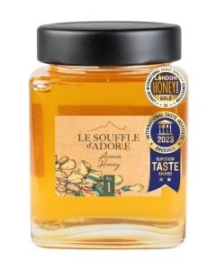 Le Souffle d'Adore Acacia Honey / 100% Pure Raw Natural Honey, Light & Delicate, Award-Winning, 250g Glass Jar