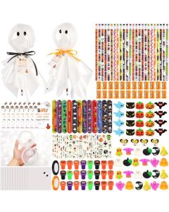 LiYiQ 24Pack Halloween Party Favors Halloween Classroom Gifts Giant Lollipop Gifts for Birthday Party with Gift Cards Pencils Erasers Stickers Sharpener for Classroom Exchange Party Gift