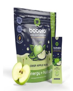 Bobelo Self Carbonating, Clean Energy + Hydration Electrolytes Powder Drink Mix, Crisp Apple Rush, 100mg Guarana Caffeine, Sugar Free, 15 Pack