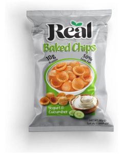 Real Chips - Yogurt & Cucumber Baked Chips – Refreshing & Crunchy High-Protein Snack, 60g Pack, No Preservatives, Light & Flavorful