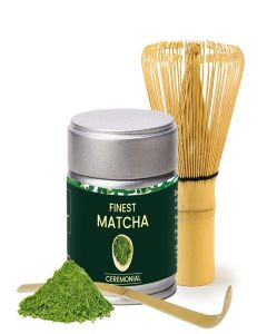 Heapwell Superfoods AA Ceremonial Matcha Green Tea Essential Set / 30g Matcha, Bamboo Whisk & Scoop / Perfect for gifting