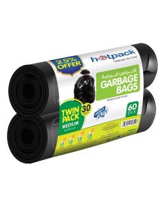 HOTPACK HOTPACK, Disposable Strong & Bio-Degradable Heavy Duty Garbage Bag Roll Twin Pack, Medium, 60 Pieces
