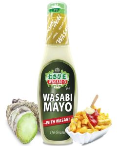 Wasabi O Spicy Mayonnaise - Premium Mayo Cream with Real Wasabi, Fat Free, Healthy, Vegan Japanese Mayonnaise Sauce for Dressing & Seasoning, 170g Squeeze Mayo Bottle, 6oz