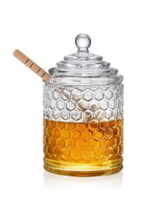 kanpura Clear Crystal Honey Pot with Dipper and Lid Glass Honey Jar with Dispenser Honey Holder and Syrup Container for Christmas Home Kitchen Decor9 oz