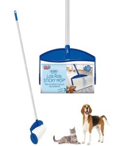 Lola Rola PET Hair Remover Sticky Mop, Giant Floor Lint Roller, 9" x 3.5", Aluminum Handle, Largest Head, Traps Hair, Dust, Dirt, Extra Sticky Sheets