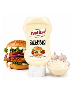 Garlic Mayonnaise 315ml Squeezy Bottle - Creamy Mayo Sandwich Spread for Burgers, Sandwiches, Wraps and Snacks - Dip and Dressing