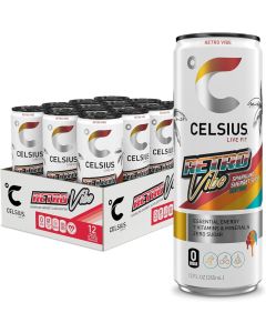 CELSIUS Sparkling Retro Vibe Energy Drink - 12 Fl Oz (Pack of 12) - Zero Sugar, Vegan, with 7 Essential Vitamins