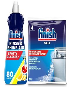 Finish Dishwasher Rinse Aid, Shine & Dry - 400 ml & Dishwasher Salt 1 kg Combo