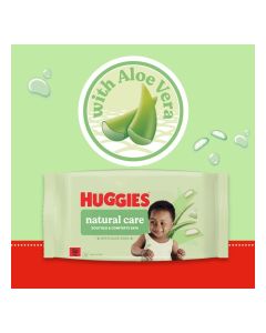 Huggies Natural Care Baby Wipes - (48 Wipes) – Plastic Free Wet Wipes with Aloe Vera & Vitamin E, Hypoallergenic, Comfort and Soothe Baby's Delicate Skin