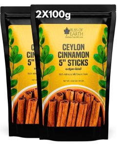 Bliss of Earth Ceylon Cinnamon Sticks 2X100g, Premium Sri Lankan True Cinnamon, Sweet & Mild Flavored Whole Dalchini Sticks for Tea, Coffee, Baking & Cooking