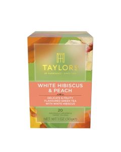 Taylors of Harrogate White Hibiscus Peach Green Tea Individually Wrapped Bags 20 Count Pack of 1 Delicate Fruity and Sweet Caffeinated Enjoy Hot or Iced 20 Teabags
