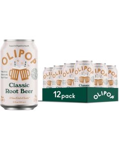 OLIPOP Classic Root Beer Prebiotic Soda - 12 Pack of 12oz Cans, Vegan and Gluten-Free