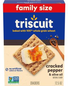Triscuit Cracked Pepper & Olive Oil Whole Grain Wheat Crackers, Family Size, 12.5 oz