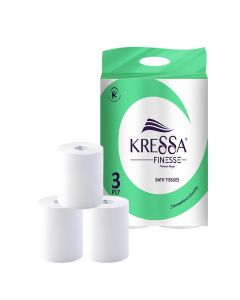 Kressa 3Ply Toilet Paper - 4 Toilet Tissue Rolls x 300 Pulls(1200 Pulls) Bathroom Tissue (Pack of 1)