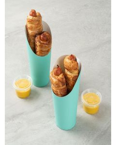 Restaurantware Bio Tek 16 Ounce French Fry Containers 100 Disposable Charcuterie Cups - Incline Design Round Turquoise Paper French Fry Cups Stackable For Waffles Chips or Popcorn