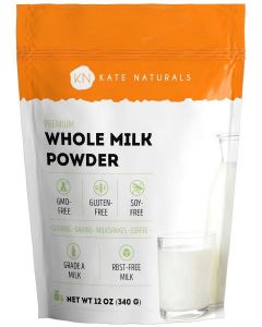 Kate Naturals Dry Whole Milk Powder for Baking and Coffee (12oz) Dried Powdered Milk for Adults. RBST-Free. Substitute For Liquid Milk. Milk Whole Powder for Milkshakes. Made In USA.