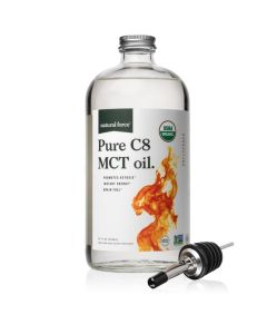 Natural Force Organic Pure C8 MCT Oil Liquid MCT Oil in Glass Bottle Container Concentrated Caprylic Acid Keto Paleo Kosher Vegan NonGMO Lab Tested for Quality and Purity 32 Ounce