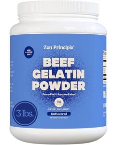 Zen Principle Grass-Fed Beef Gelatin Powder, 3 lb - Unflavored Dietary Supplement for Healthy Hair, Skin, Joints & Nails