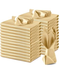 VACVELT 24 Pack Gold Satin Napkins 17x17 Inch Wedding Napkins Scalloped Elegant Dinner Napkins Square Table Napkins Decor Silky Satin Cloth Napkins for Restaurant Banquet Graduation Party