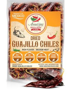 Guajillo Chiles Peppers Dried Whole 4 oz Natural and Premium Great For Mexican Recipes Like Mole Tamales Salsa Meats Mild to Medium Heat Complex Fruity Flavor Resealable Bag