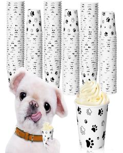 Yungyan 100 Pcs 3 oz Tiny Pup Cups for Dogs Mini Whip Cream Disposable Paper Cups Mini Puppy Dog Paw Pattern Snack Container for Puppy Food Treat Feeding Pet Theme Party Supplies (Black)