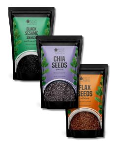 Raw Chia, Flax & Black Sesame Seeds Combo for Weight Loss, Plant-Based Seeds for Eating, High Protein Superfood Seed Mix for Smoothies, Salads & Baking, Omega & Calcium Rich – 100g Each