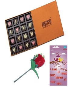 BOGATCHI Valentines Day Chocolate Gift, Love Box, 160g + Free V-Day Card + Free Rose