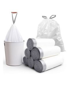 Bin Bags with Tie Handle, 10L Drawstring Garbage Bags, Thick Leakproof Garbage Rubbish Waste Bag for Bathroom Toilet Bedroom Office Kitchen, 75 Count, Fit 5L-10L Garbage Bin