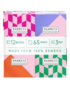 Bamboo 3 Ply Facial Tissues Cubes 65 Sheets Pack of 12