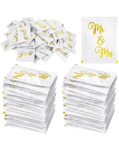 200 Pack Wedding Wipes for Reception Mr and Mrs Guest Wrapped Wipes Wedding Flushable Hand Wet Gold Foil Decorations for Travel Anniversary Bridal Shower Party Supplies Favor