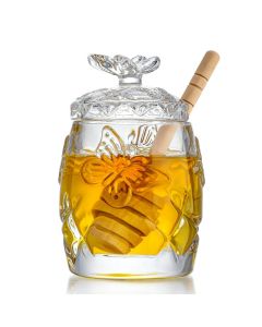 kanpura Clear Crystal Honey Jar with Dipper and Lid Honey Bee Pot 45oz Glass Honey Pot for Home Kitchen