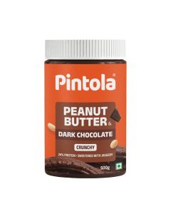 Pintola Peanut Butter Chocolate Flavour Crunchy 500g - 18.6g Protein & 5.2g Dietary Fiber, Made with Premium Roasted Nuts & Cocoa, Gluten Free, Zero Cholesterol & Trans Fat, Vit E & B3, Dark Chocolate