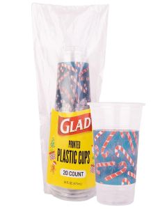 Glad Everyday Clear Plastic Cups, Holiday Candy Cane Design - Strong and Sturdy Drinking Cup for All Occasions, 16 Ounce, 20 Count