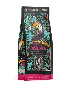 Bones Coffee Company Costa Rica Single-Origin, Cocoa, Nutty and Milk Chocolate Notes, Whole Coffee Beans, Low Acid Medium Roast Arabica Beans Flavored Coffee for Auto drip, 12 oz Whole Bean