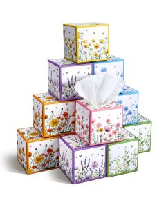 Fourluoo 12 Pack Fall Floral Facial Tissues Cube Boxes 600 Sheets 3 Ply Small Square Wildflowers Face Tissues Bulk for Autumn Car Bedroom Supplies