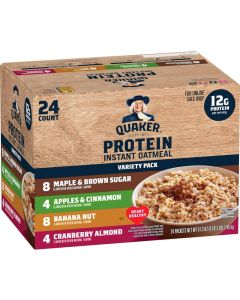 Quaker Instant Oatmeal Protein Variety Pack - 24 Individual Packets with 4 Delicious Flavors