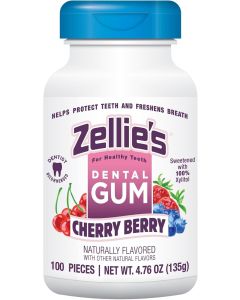 Zellie's 100% Xylitol Cherry Berry Dental Gum - 100 Count, Gluten Free, Vegan & Kosher