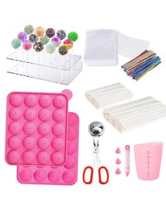 605Pcs Cake Pop KitSilicone Lollipop Molds Including Lollipop SticksMeasuring CupTreat BagsTwist TiesDecorating PenRound MoldMeat Baller with HandlesLollipop CandyDisplay Stand Holder